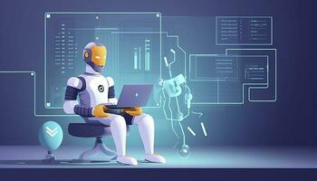 Smart City with robot system artificial intelligence, Chat GPT chatbot AI, Chatting with a smart AI or artificial intelligence chatbot developed by Open AI, Generate AI photo