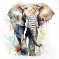 A elephant  watercolor painting, beautiful natural forms, crisp clean shapes, colorful, white background, generate ai photo