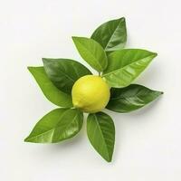 Fresh lemon with green leaves isolated on white background, generate ai photo