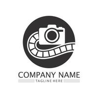 photography camera logo icon vector design template isolated on black background