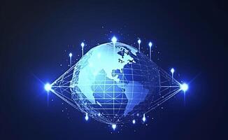 Global network on Earth concept. 3D rendering, World map point. Big data analytics and business concept, world map point and line composition concept of global business, photo