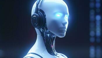 Smart City with robot system artificial intelligence, Chat GPT chatbot AI, Chatting with a smart AI or artificial intelligence chatbot developed by Open AI, Generate AI photo