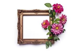 empty frame Vintage Frame With Flower decoration around frame. photo