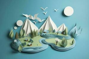 Paper art , Ecology and world water day , Saving water and world Environment day, environmental protection and save earth water , Generate Ai photo