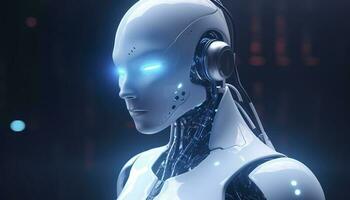 Smart City with robot system artificial intelligence, Chat GPT chatbot AI, Chatting with a smart AI or artificial intelligence chatbot developed by Open AI, Generate AI photo