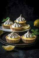 Lemon meringue tarts, one bite desserts idea, generate ai photo