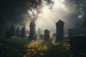 morning at the cemetery, generate ai photo