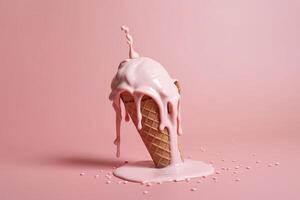 Melting ice cream cone. Created with technology. photo