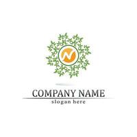 Tree leaf vector and green logo design friendly concept