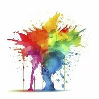 Bright colorful watercolor stain splash splatter brush stroke on white background. Modern vibrant aquarelle spot. Decorative trendy isolated design on white. Element, generate ai photo