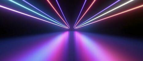 3d rendering, rounded pink blue neon lines, glowing in the dark. Abstract minimalist geometric background. Ultraviolet spectrum. Cyber space. Futuristic wallpaper, generate ai photo