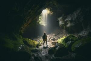 Adventurer in a cave, generate ai photo