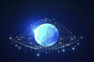 Global network on Earth concept. 3D rendering, World map point. Big data analytics and business concept, world map point and line composition concept of global business, generate ai photo
