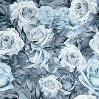 Classic blue seamless pattern with flowers, generate ai photo