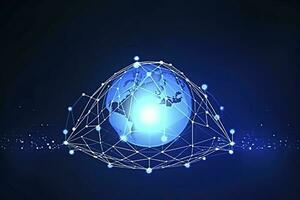 Global network on Earth concept. 3D rendering, World map point. Big data analytics and business concept, world map point and line composition concept of global business, generate ai photo