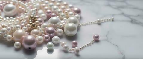 Pearls background. Pearls on marble background, generate ai photo