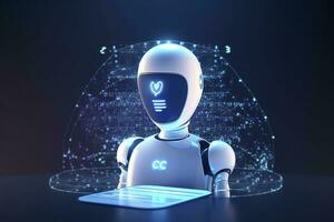 Smart City with robot system artificial intelligence, Chat GPT chatbot AI, Chatting with a smart AI or artificial intelligence chatbot developed by Open AI, Generate AI photo