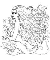 Exquisite Mermaid Line Art Enchanting Illustration Coloring Page for Adult Coloring Book vector