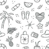 Hand drawn summer vacation and travel seamless pattern vector