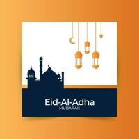 Eid Al Adha Mubarak social media banner. Vector illustration islamic background with beautiful mosque.