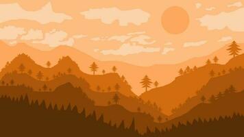 Abstract wall art. Beautiful forest and mountain scenery with warm color composition for home wall decoration vector