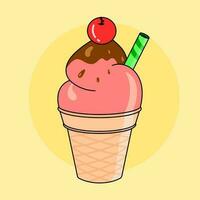 hielo crema cono con Cereza ilustración vector