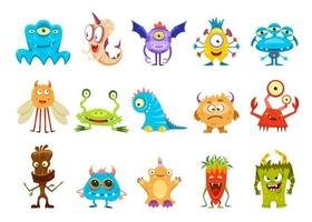 Cartoon cute funny monster characters, creatures vector