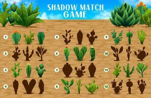 Shadow match game with mexican prickly cactuses vector