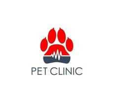 Pet clinic icon, dog animal paw print, heart pulse vector