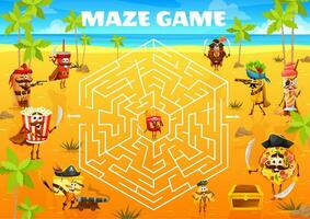 Labyrinth maze with pirates fastfood characters vector