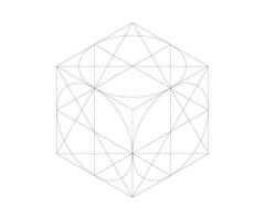 isometric drawing of a cube with circles inscribed vector