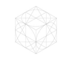 isometric drawing of a cube with circles inscribed vector