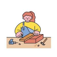 One day class workshop. People are learning new skills. wood workshop. vector