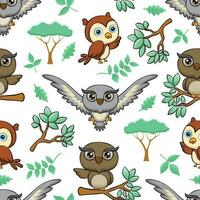 Seamless pattern of owl cartoon with trees vector