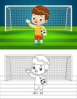 Cartoon of a boy playing soccer as goalkeeper vector