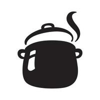 Black pot draw, cooking soup, boiling stew pot, vector