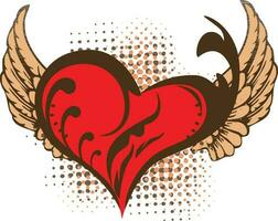 Red heart with wings. vector