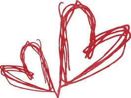 Red doodle hearts on white background. vector