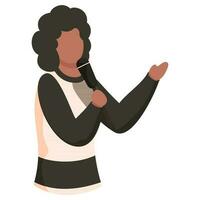 Faceless young girl singing or speech from mic. vector