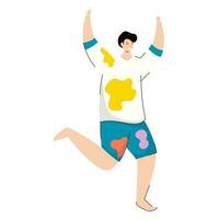 Young boy enjoying colors in dancing pose. vector