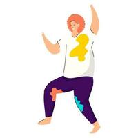 Young boy enjoying with colors in dancing pose. vector