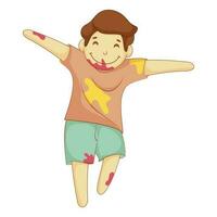 Cheerful Little Boy Enjoying Holi Colors. vector