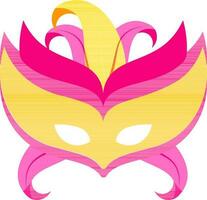 Feather party mask icon in pink and yellow color. vector