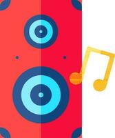 rojo y azul altavoz con amarillo música Nota icono en plano estilo. vector