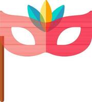 vistoso carnaval máscara con palo icono en plano estilo. vector