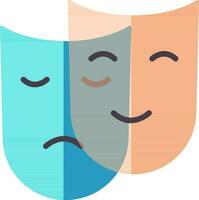 Comedy and tragedy mask icon in blue and orange color. vector