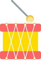 Drum with stick icon in red and yellow color. vector