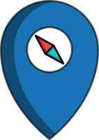 Compass location pin icon in blue color. vector