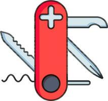 Open pocket knife icon in red color. vector