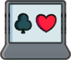 Clover and heart sign in laptop screen icon. vector